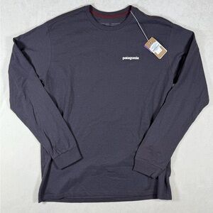 NWT Patagonia Medium Regular Fit Men's Long Sleeve Tee - Dark Gray Box Logo